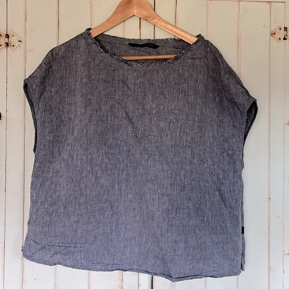 Elemente Clemente Charcoal Gray Linen-Blend Short Sleeve Tunic